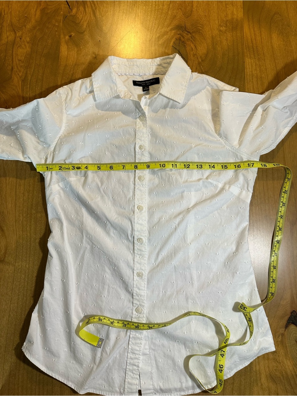 Banana Republic Riley Shirt White Swiss Dot Button Front Stretch Cotton 2 - Picture 5 of 12